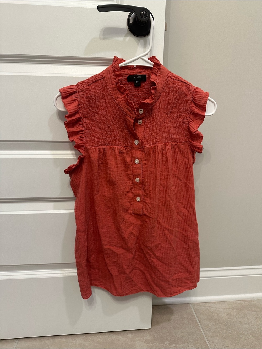 J. Crew Red Ruffle Sleeve Button-Front Camisole
